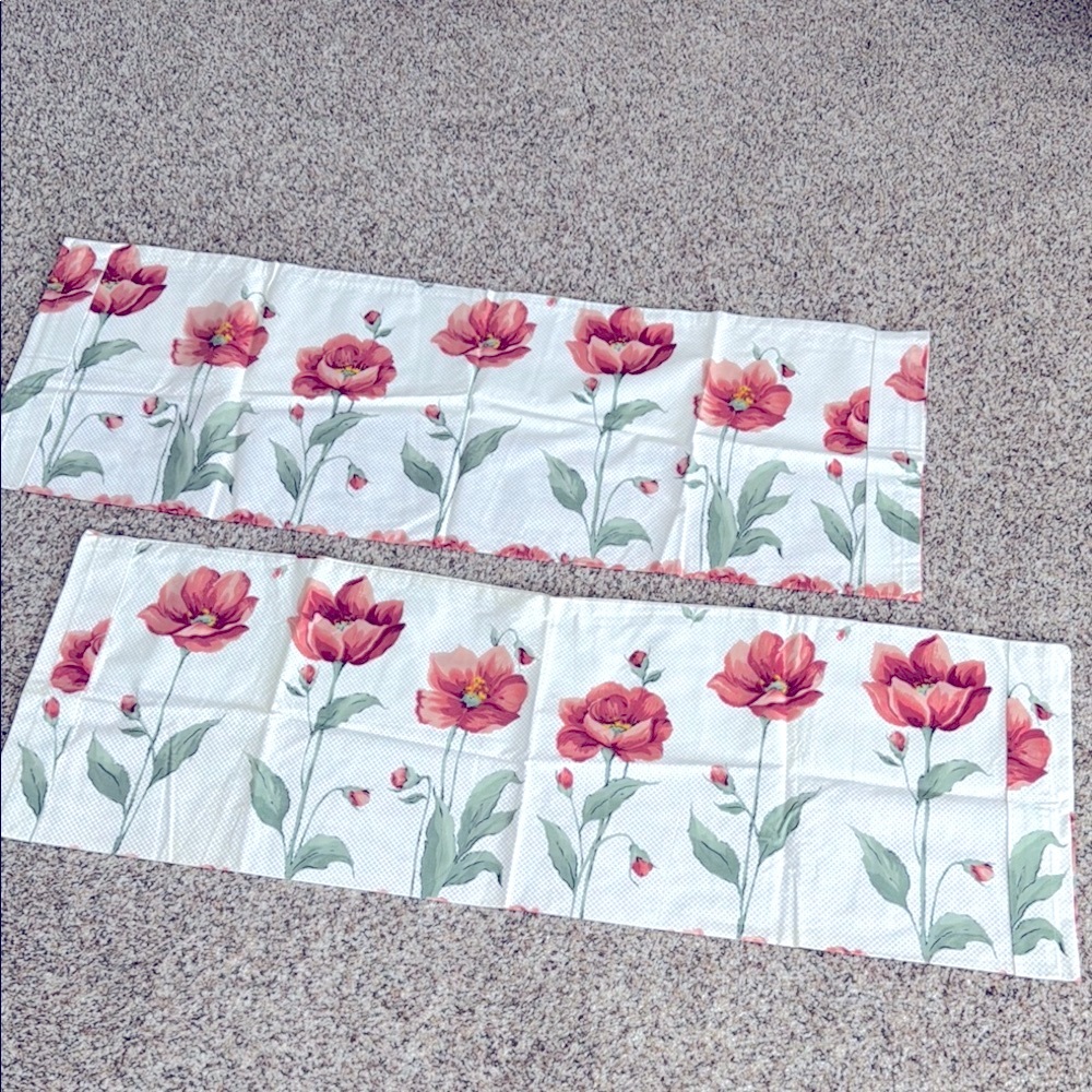 Vintage pillowcases set for long bolster pillows with Red Poppies floral print